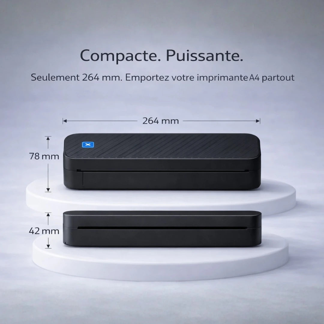 [noir] Dimensions de l’imprimante thermique portable A4 compacte et légère PrintiFlow