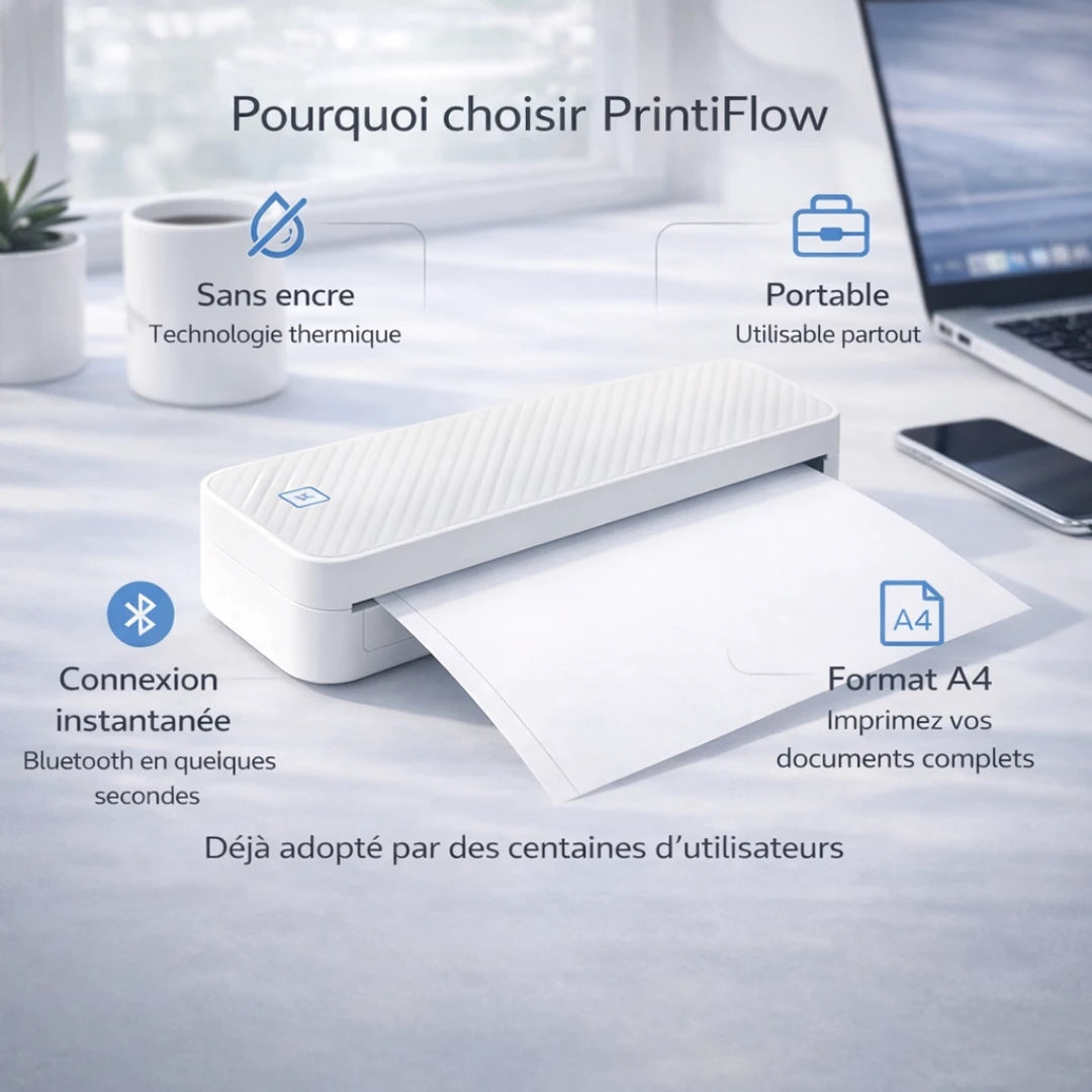 [blanc] Imprimante portable sans encre A4 avec connexion rapide et utilisation partout