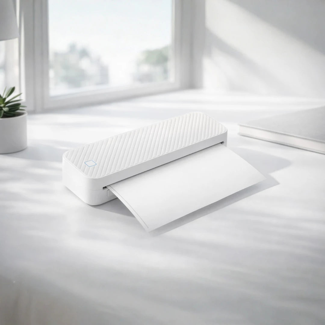 imprimante thermique portable A4 sans encre sur bureau lumineux utilisation quotidienne PrintiFlow