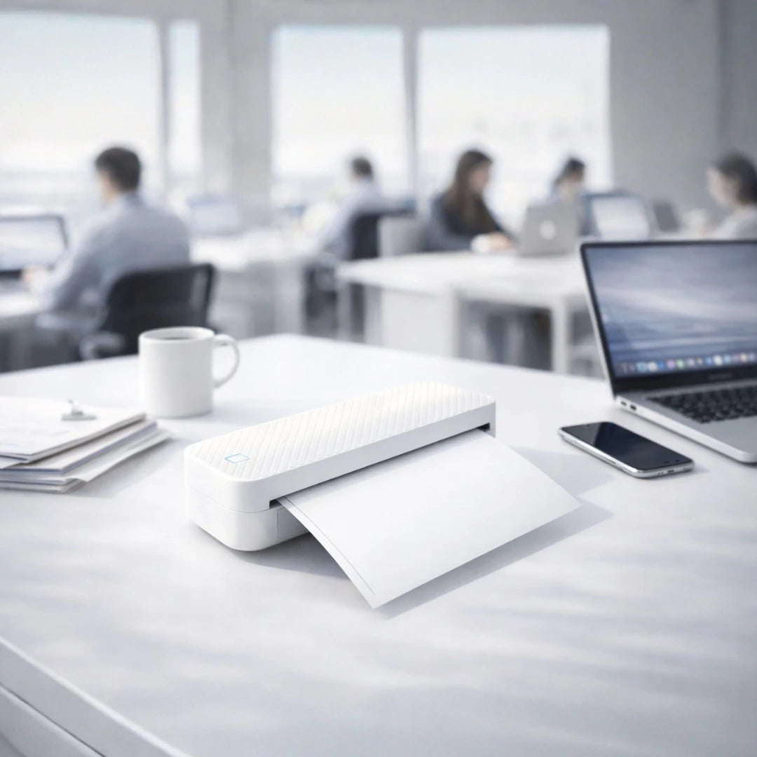 imprimante thermique portable a4 sur bureau moderne avec ordinateur et smartphone utilisation professionnelle